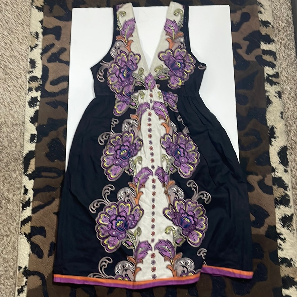 Ange - Size M - Womens Dress - Black Floral Sleeveless - 100% Cotton